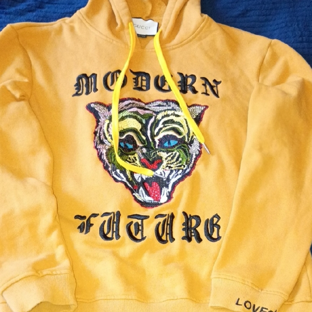 Gucci Gold Hoodie with Embroidered Cat